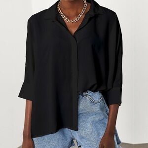 Mikado Black Button Down Blouse